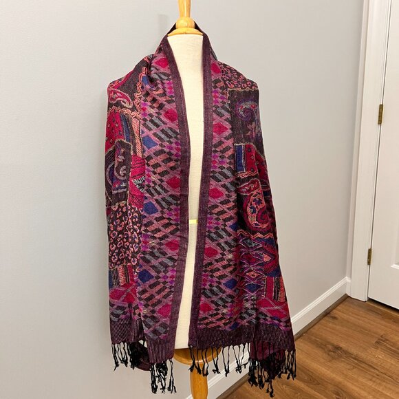 Purple Paisley 100% Cashmere Oversized Shawl Scarf Jerusalem - Picture 1 of 12